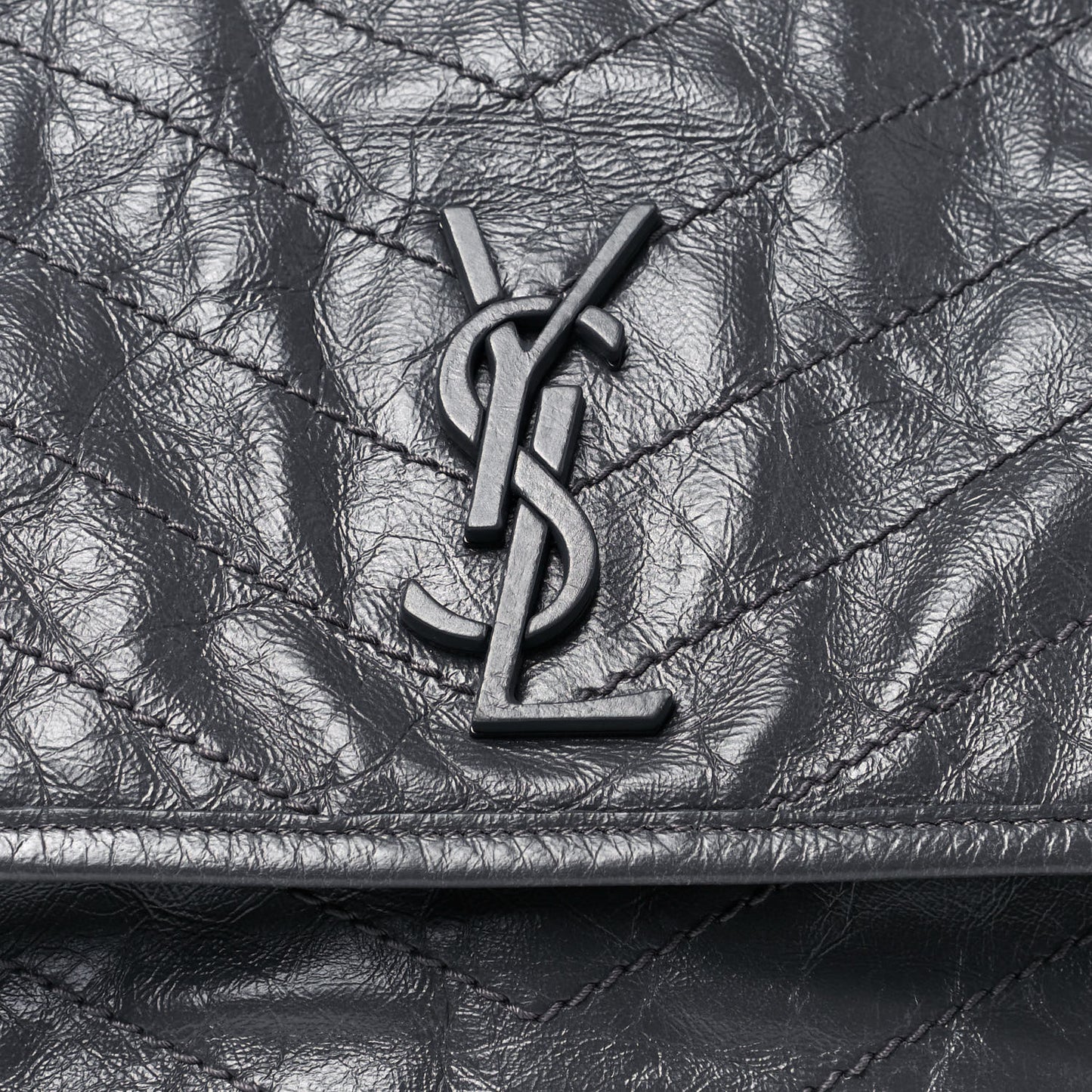 Crinkled Calfskin Matelasse Monogram Medium Niki Chain Satchel Storm
