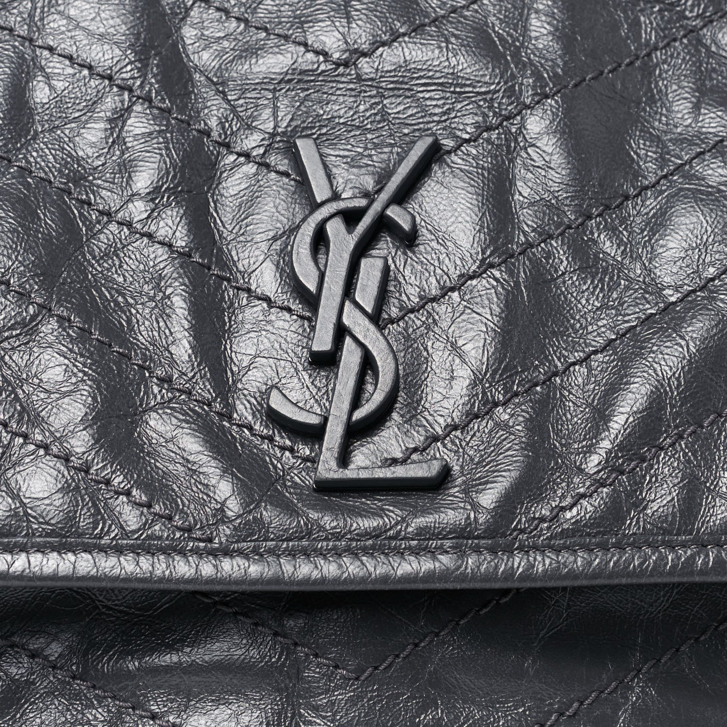 Saint Laurent Crinkled Calfskin Matelasse Monogram Medium Niki Chain Satchel Storm 8 of 12