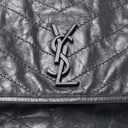 Saint Laurent Crinkled Calfskin Matelasse Monogram Medium Niki Chain Satchel Storm 8 of 12