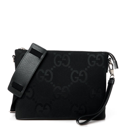 Gucci Monogram Jumbo GG Textured Dollar Calfskin Wristlet Messenger Bag Black 1 of 12