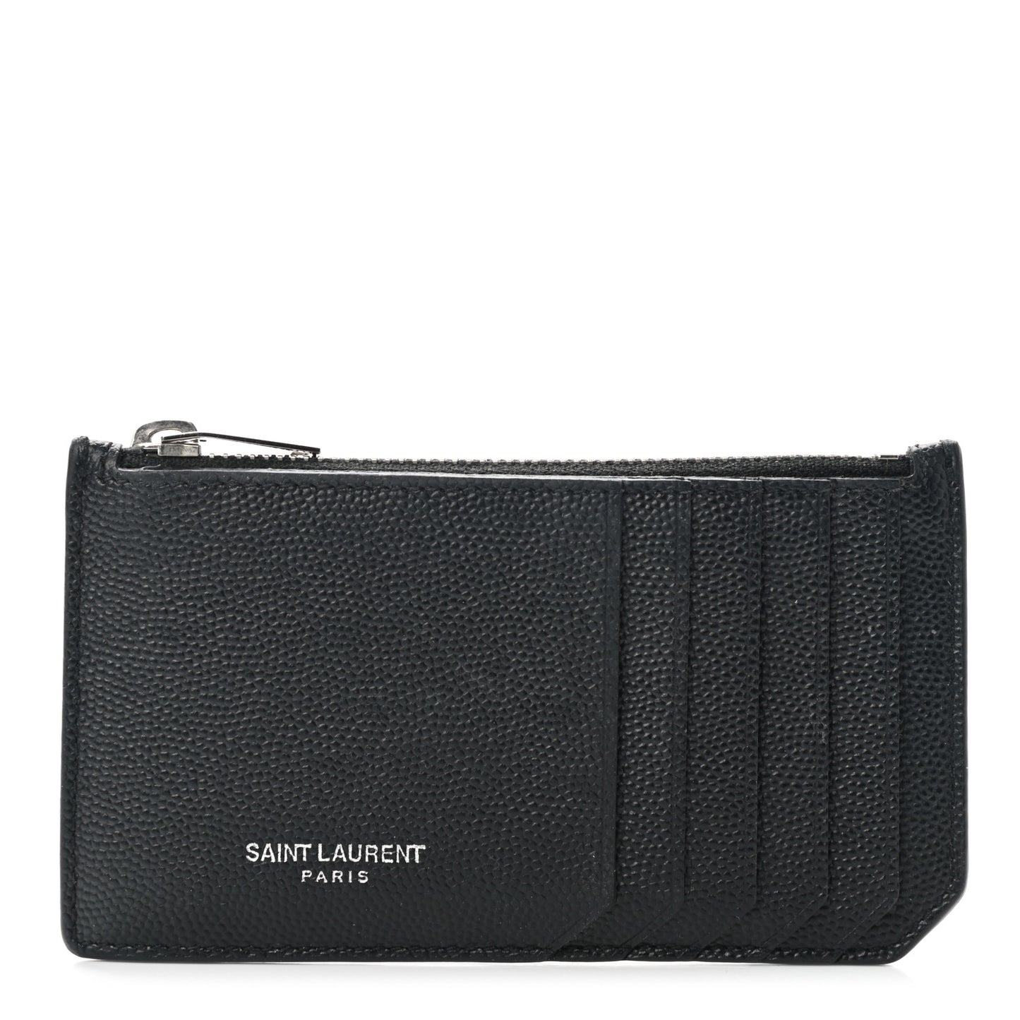 Grained Calfskin 5 Fragments Zip Pouch Card Holder Black