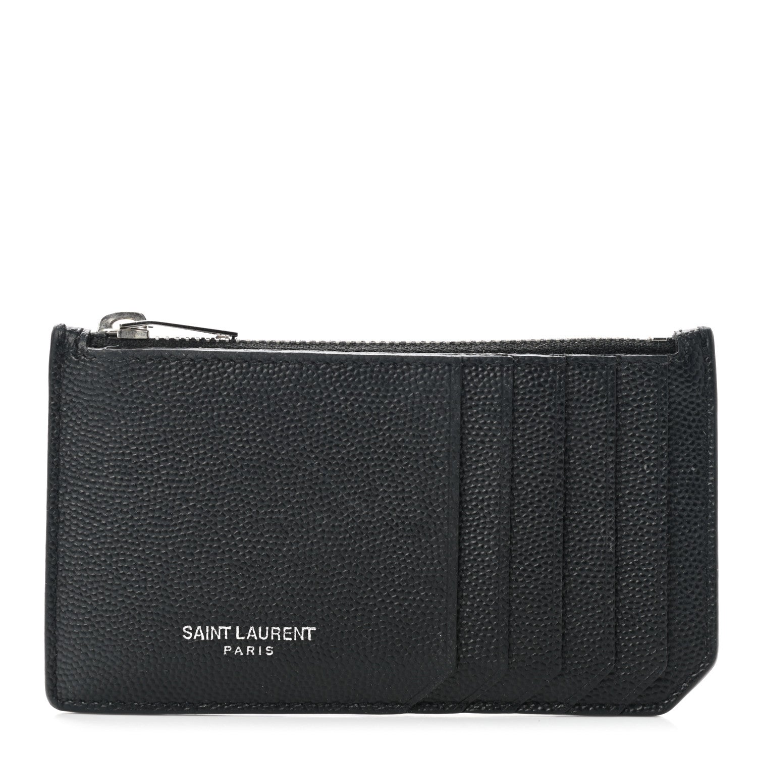 Saint Laurent Grained Calfskin 5 Fragments Zip Pouch Card Holder Black 1 of 9