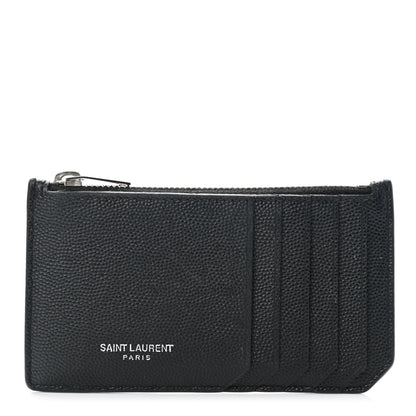 Saint Laurent Grained Calfskin 5 Fragments Zip Pouch Card Holder Black 1 of 9