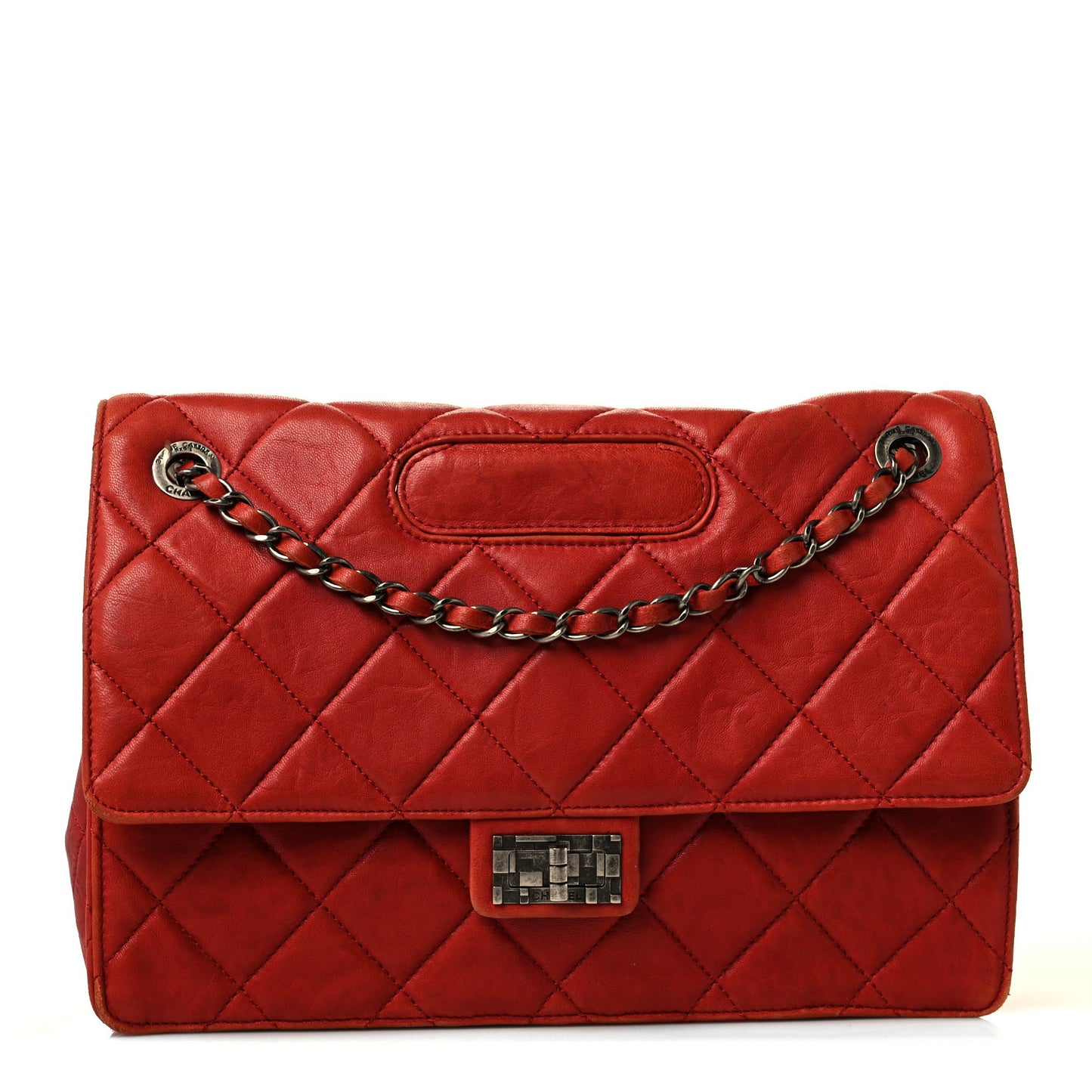 Washed Lambskin Jumbo Take Away Flap Red