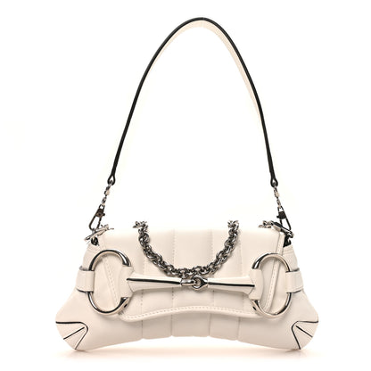 Gucci Nappa Vertical Matelasse Small Maxi Horsebit Chain Shoulder Bag Great White 1 of 9
