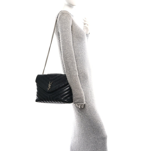 Calfskin Y Quilted Monogram Medium Loulou Chain Satchel Black