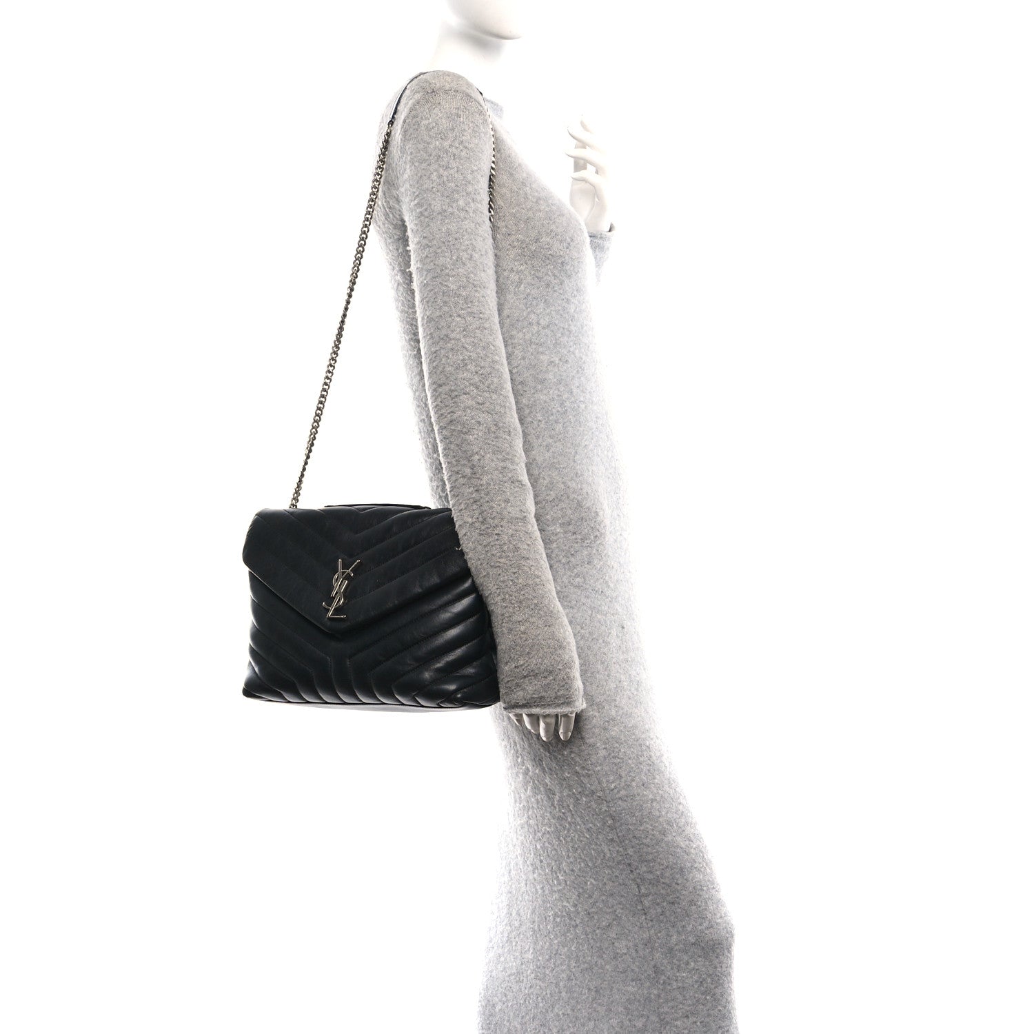 Saint Laurent Calfskin Y Quilted Monogram Medium Loulou Chain Satchel Black 2 of 11