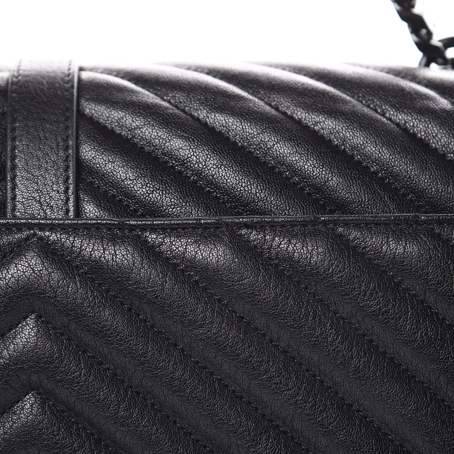 Sheepskin Matelasse Chevron Monogram Monochrome Large College Satchel Black