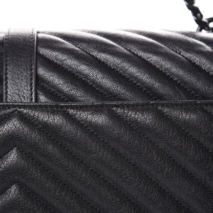 Saint Laurent Sheepskin Matelasse Chevron Monogram Monochrome Large College Satchel Black 11 of 11