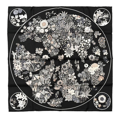Hermes Silk Planifleurs Scarf 90 Black Gris Parchemin 1 of 5