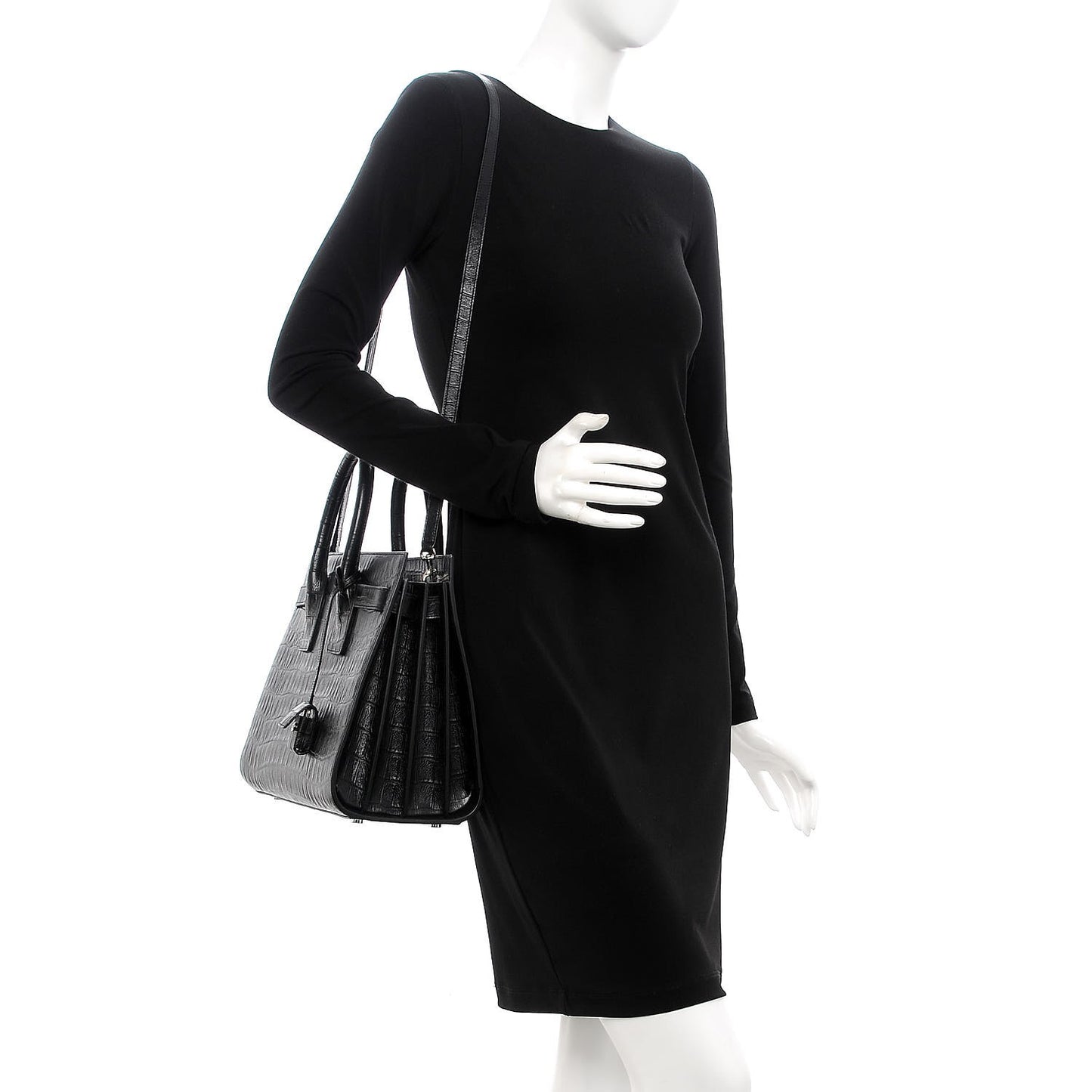 Croc Calfskin Embossed Small Sac de Jour Black
