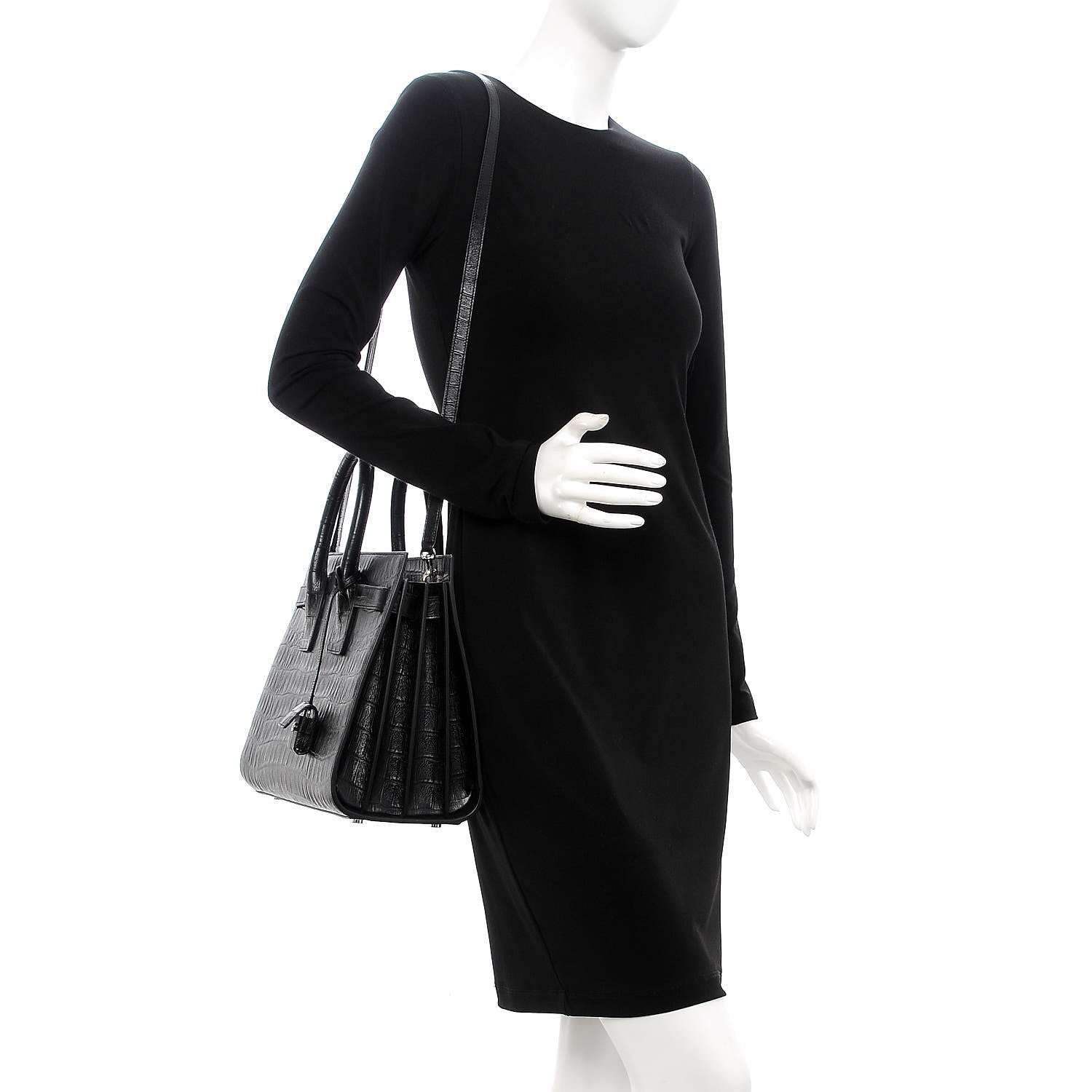 Saint Laurent Croc Calfskin Embossed Small Sac de Jour Black 2 of 7