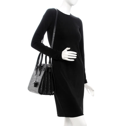 Saint Laurent Croc Calfskin Embossed Small Sac de Jour Black 2 of 7