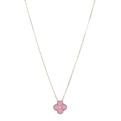 Van Cleef & Arpels 18K Rose Gold Diamond Pink Porcelain Vintage Alhambra Pendant Necklace 1 of 8