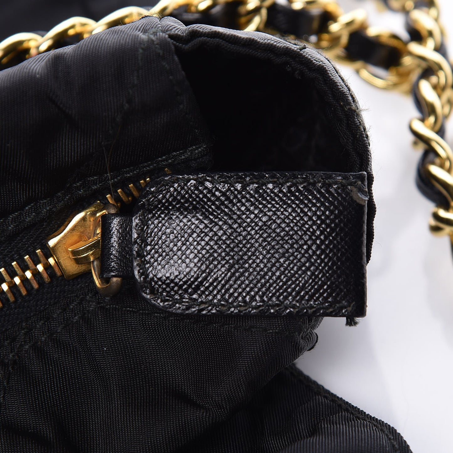 Nylon Tessuto Impuntu Quilted Flap Shoulder Bag Black