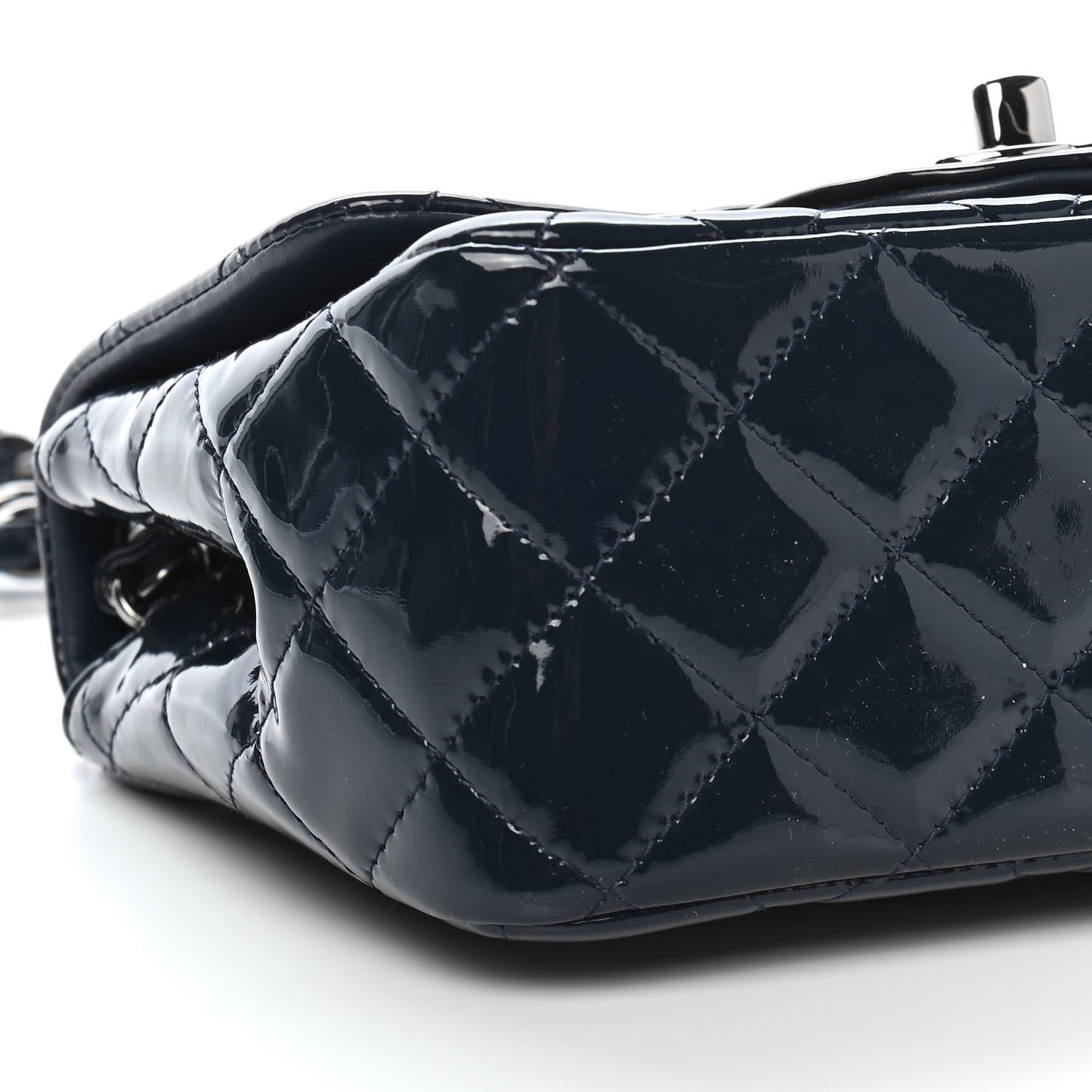 Patent Quilted Mini Square Flap Navy Blue