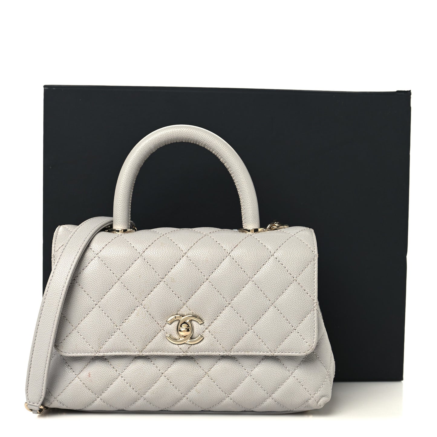 Caviar Quilted Mini Coco Handle Flap Light Grey