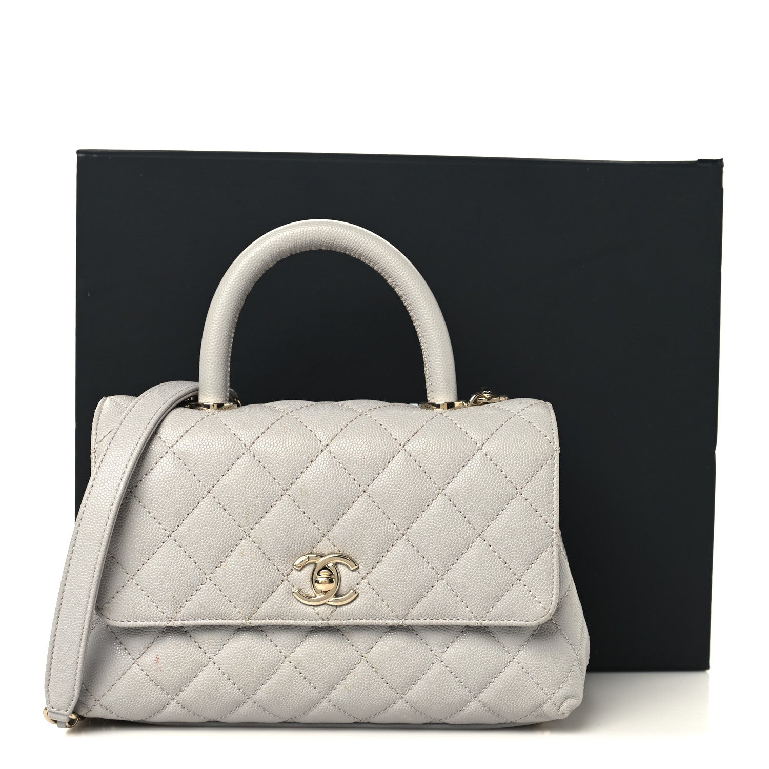 Chanel Caviar Quilted Mini Coco Handle Flap Light Grey 14 of 14