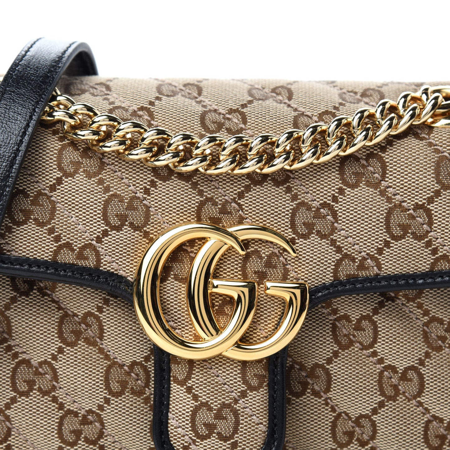 Monogram Matelasse Diagonal Mini GG Marmont Shoulder Bag Beige Black