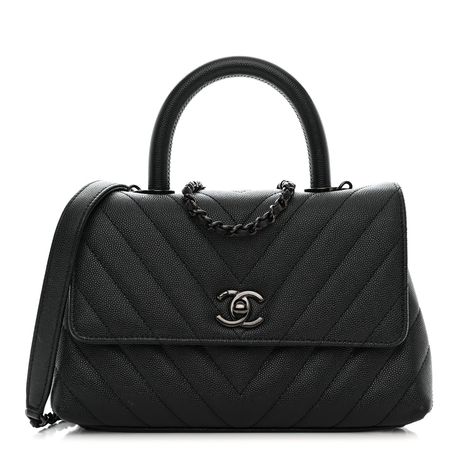 Chanel Caviar Chevron Quilted Mini Coco Handle Flap So Black 1 of 11