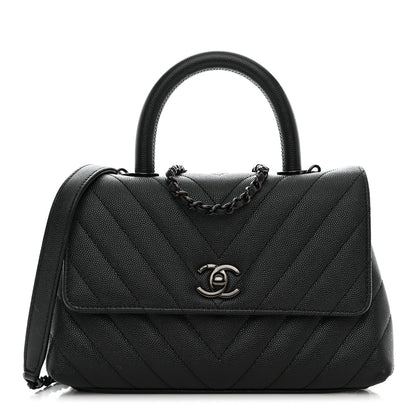 Chanel Caviar Chevron Quilted Mini Coco Handle Flap So Black 1 of 11