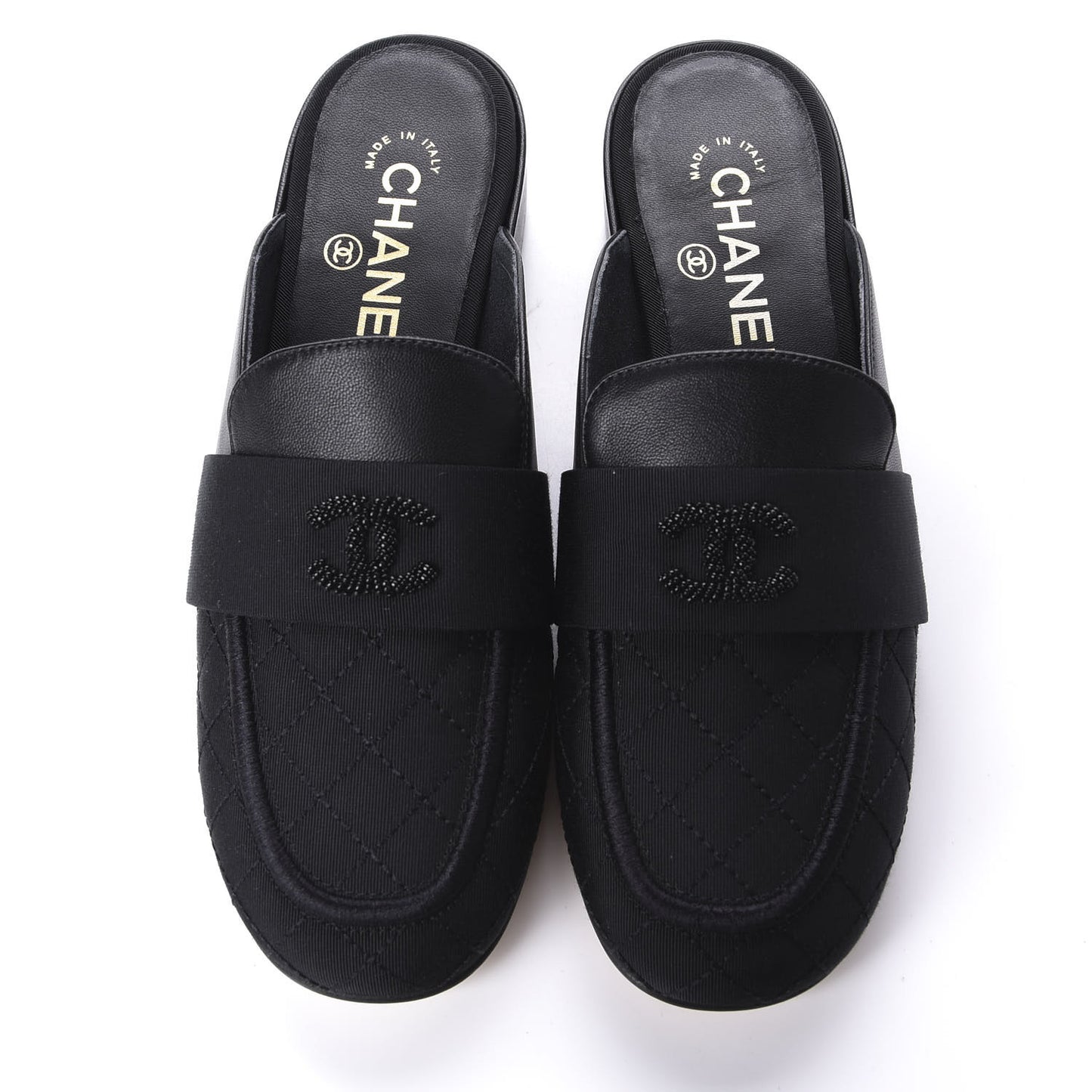 Lambskin Grosgrain Cap Toe CC Mules 36.5 Black