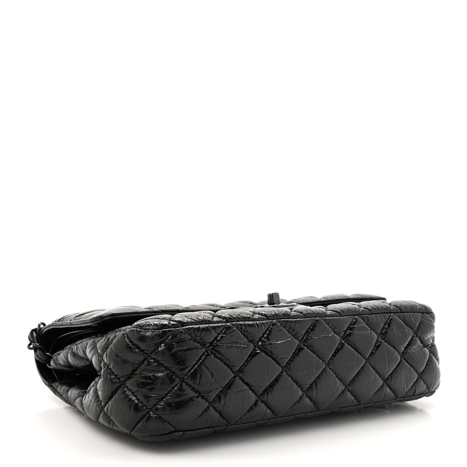 Chanel Shiny Crumpled Calfskin Quilted Medium Double Flap So Black 4 of 11