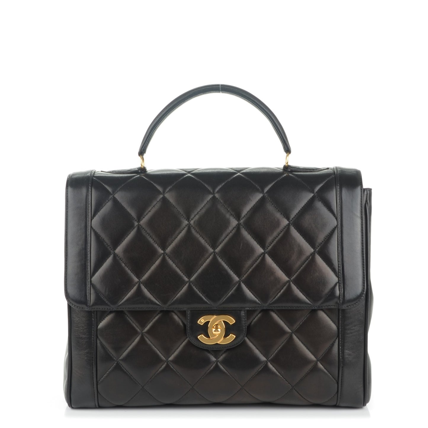 Lambskin Quilted Jumbo Kelly Flap Black