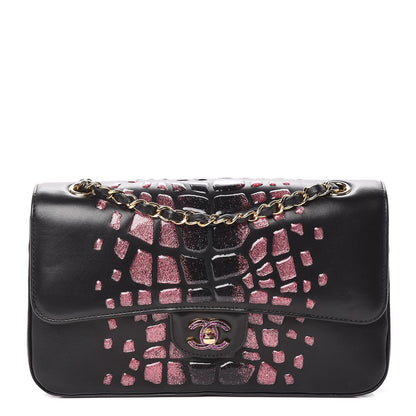 Chanel Lambskin Resin Glitter Medium Double Flap Black Pink 1 of 13