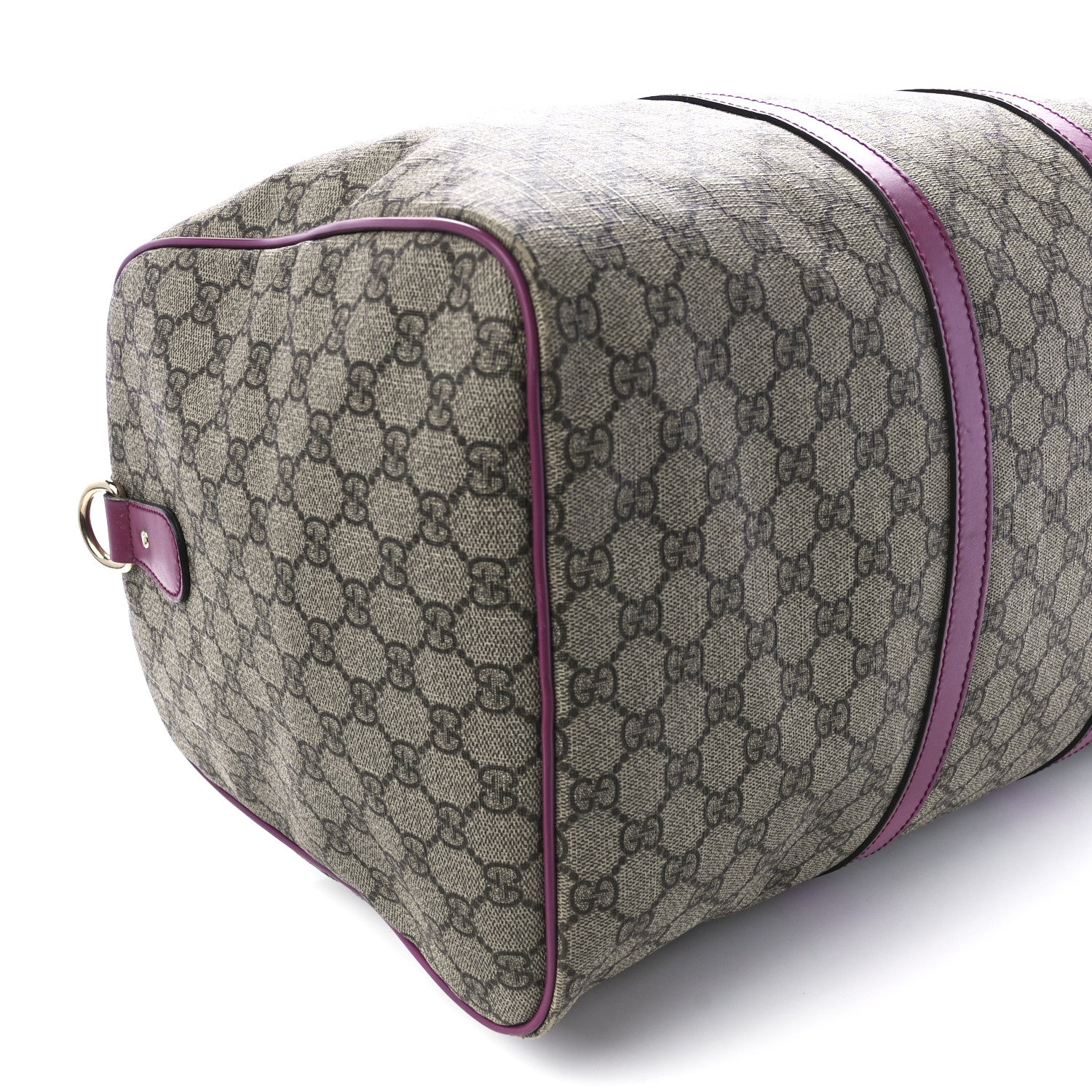 Gucci GG Supreme Monogram Selleria Calfskin Medium Carry On Duffle Bag Beige Ebony Peonia Flower 12 of 13