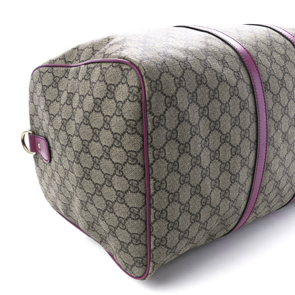 Gucci GG Supreme Monogram Selleria Calfskin Medium Carry On Duffle Bag Beige Ebony Peonia Flower 12 of 13