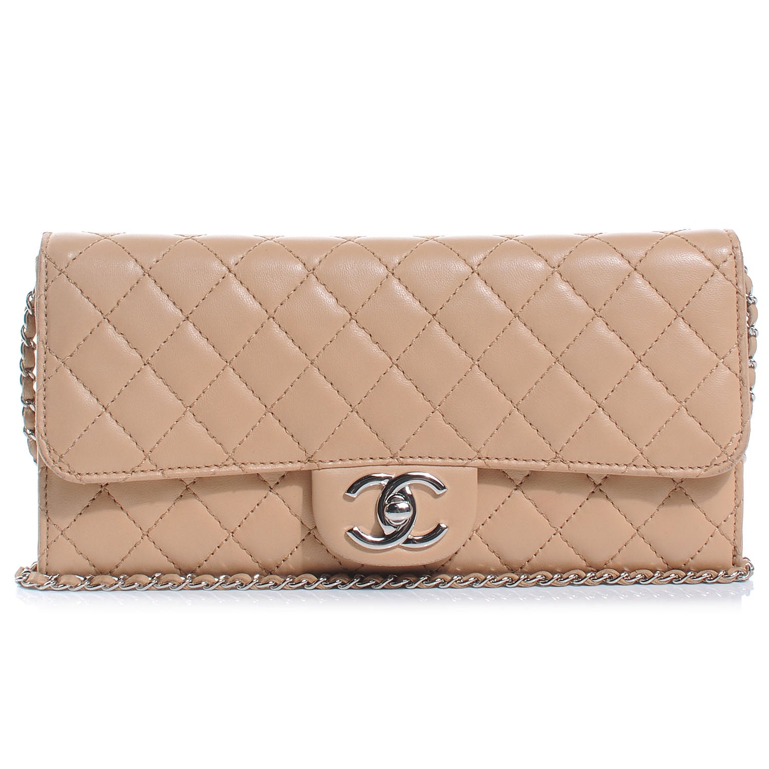 Chanel Lambskin Quilted Clutch Flap Beige 1 of 10