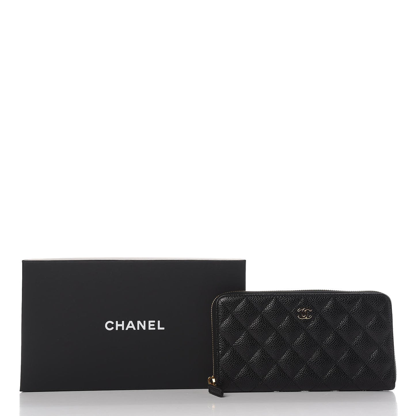 Caviar Quilted Large Gusset Zip Around Wallet Black