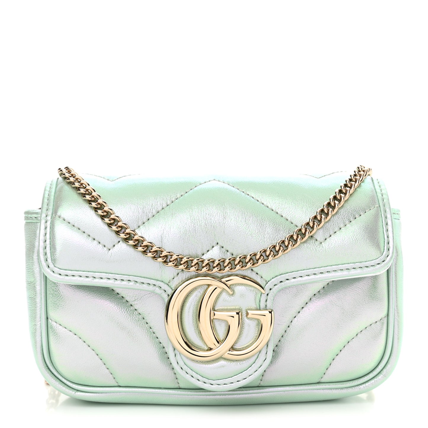 Iridescent Nappa Chevron Matelasse Super Mini GG Marmont Shoulder Bag Green Iridescent