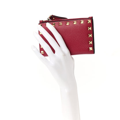 Valentino Garavani Grainy Calfskin Rockstud Coin Purse Card Holder Red 2 of 6