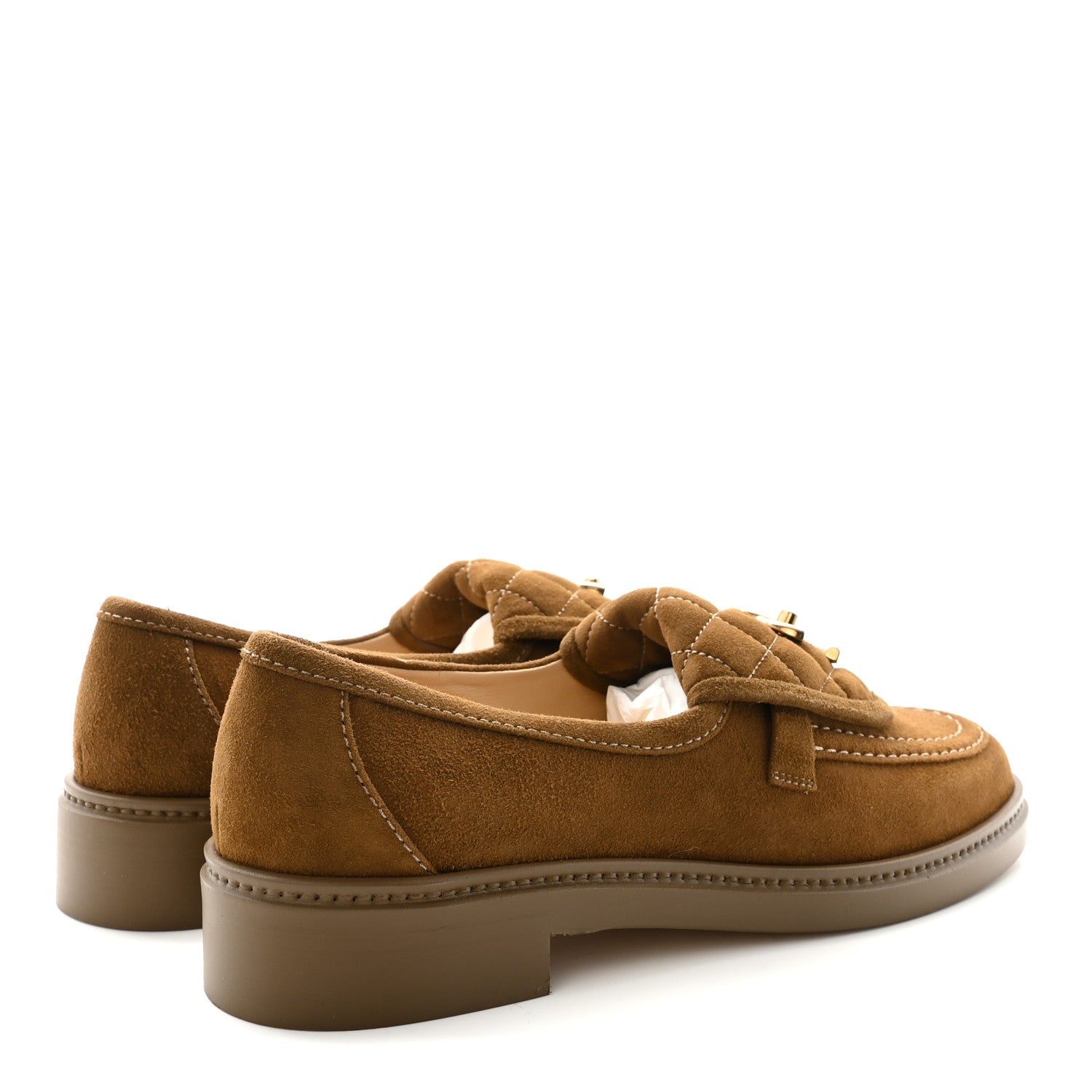 Chanel Suede Kidskin Quilted CC Turnlock Loafers 38.5 Light Brown 5 of 9
