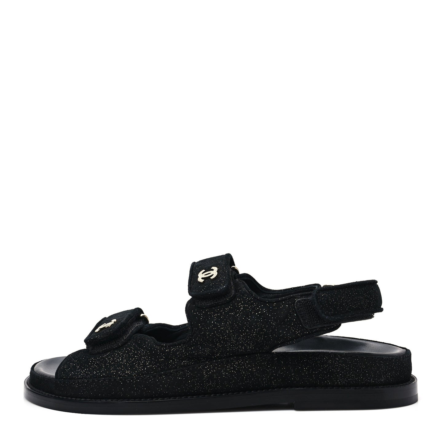 Suede Calfskin Glitter Crystal Velcro Dad Sandals 38 Black