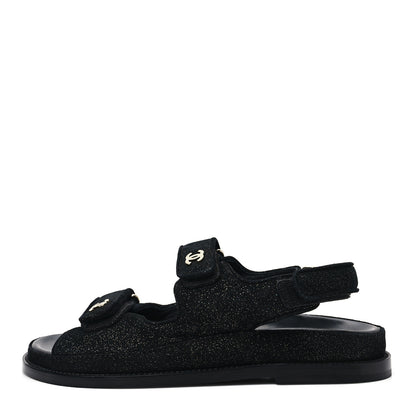 Chanel Suede Calfskin Glitter Crystal Velcro Dad Sandals 38 Black 1 of 9