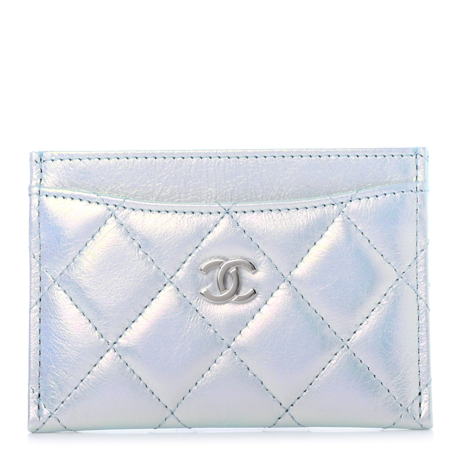 Chanel Iridescent Calfskin Quilted Card Holder Light Blue 1 of 7
