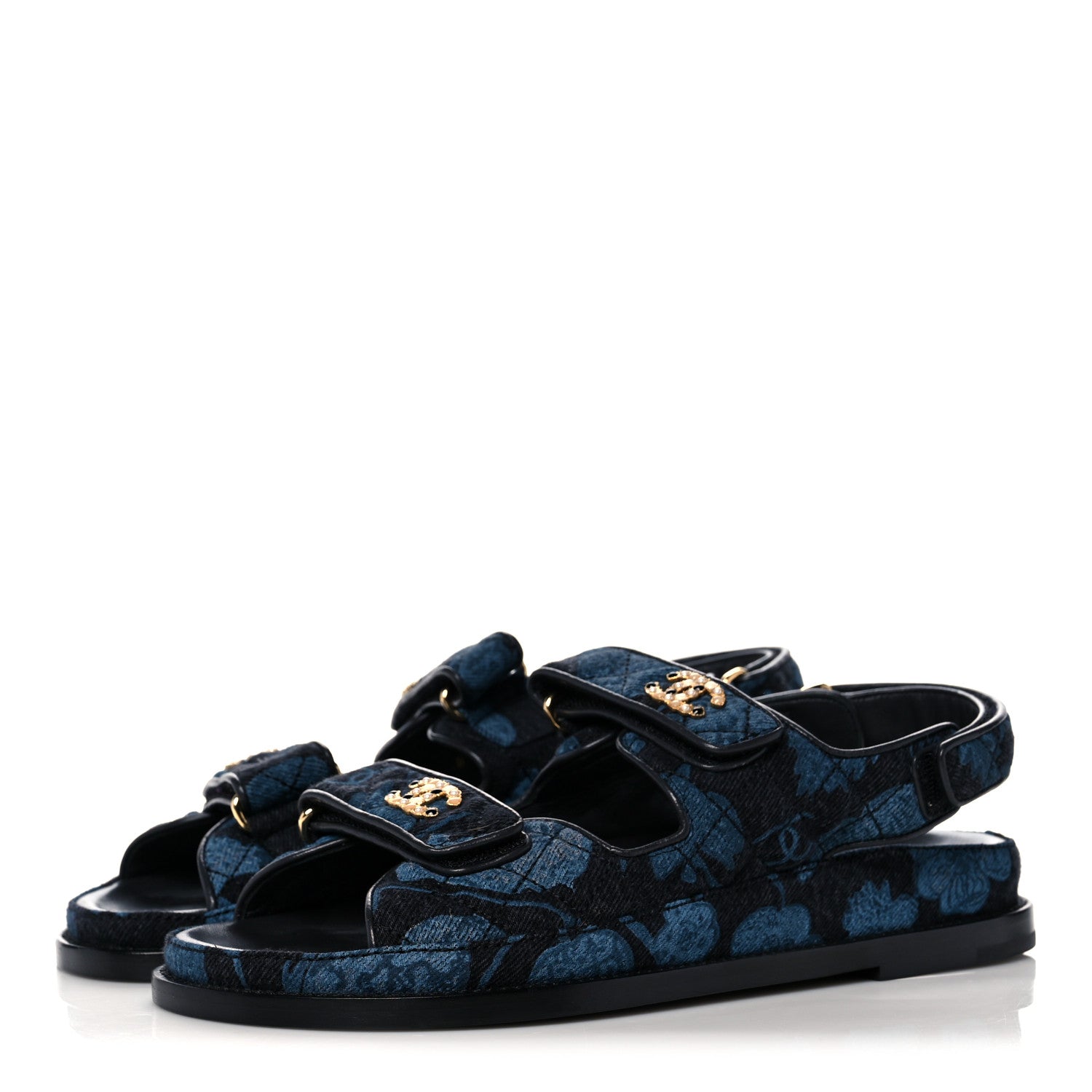 Chanel Denim Velcro Dad Sandals 39 Dark Grey Blue Black 3 of 8