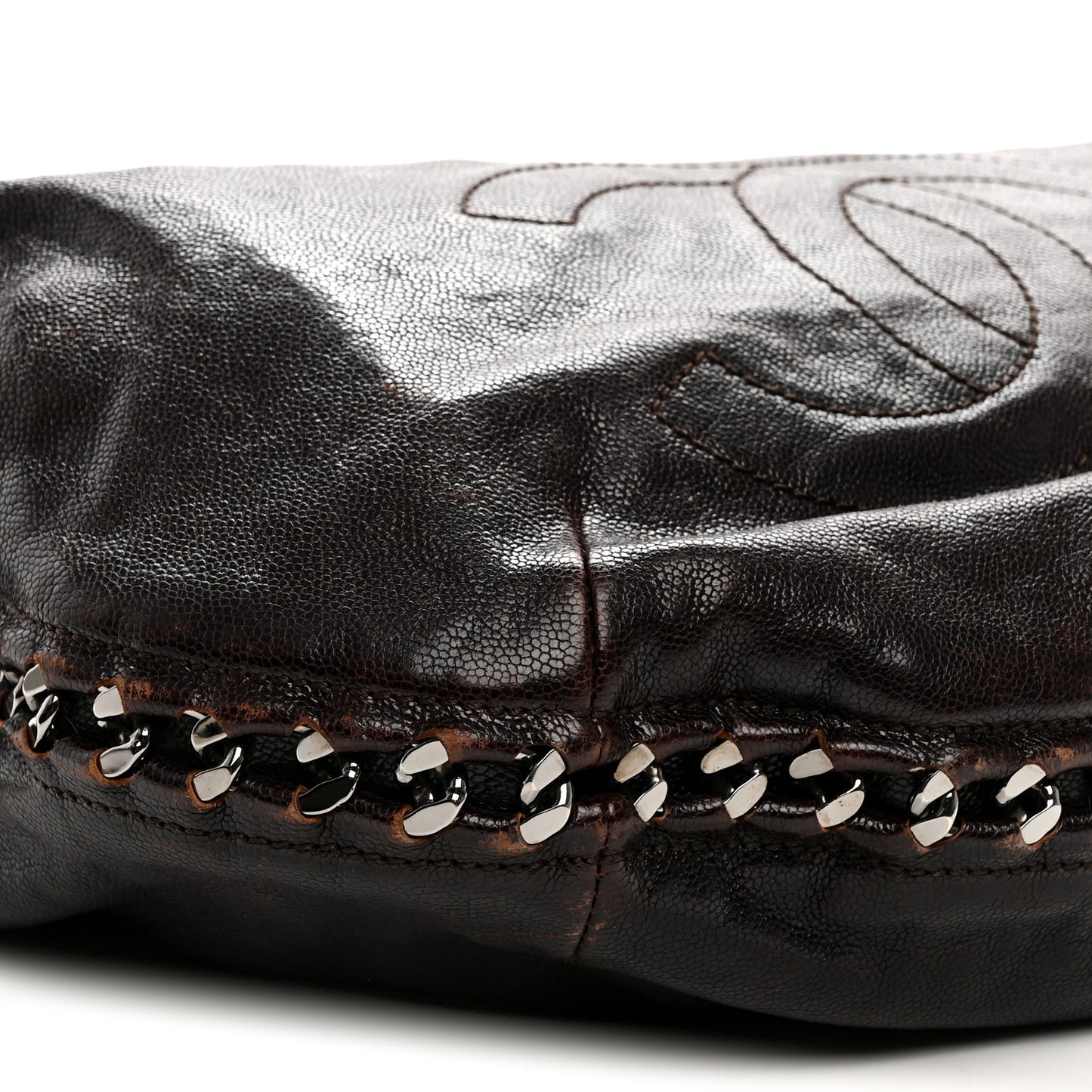 Glazed Caviar Modern Chain Hobo Brown