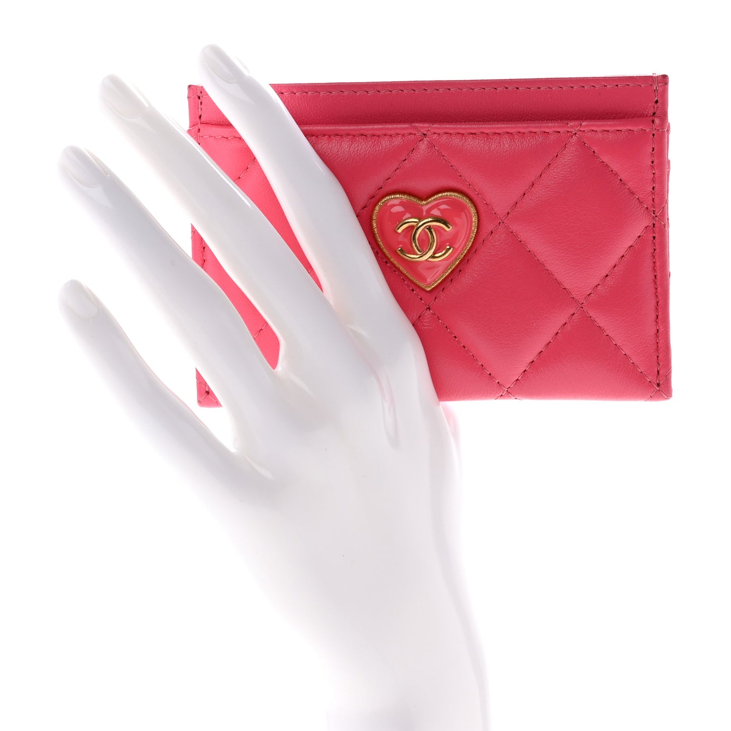 Lambskin Plexiglass Quilted Coco Love Card Holder Pink