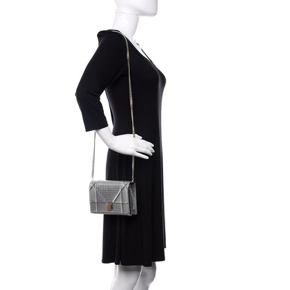 Christian Dior Metallic Patent Micro-Cannage Diorama Wallet on Chain Pouch Silver 2 of 10