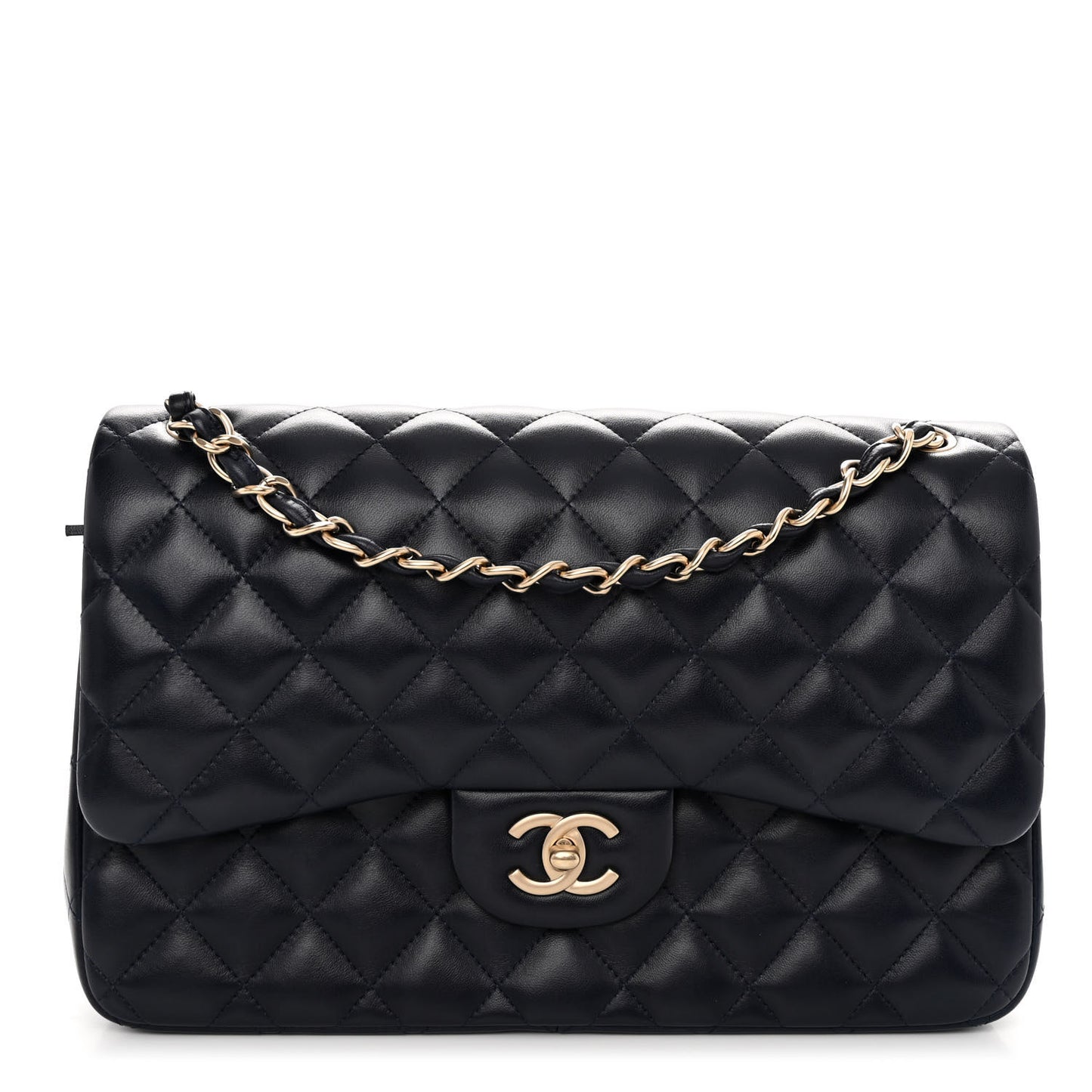 Lambskin Quilted Jumbo Double Flap Navy Blue
