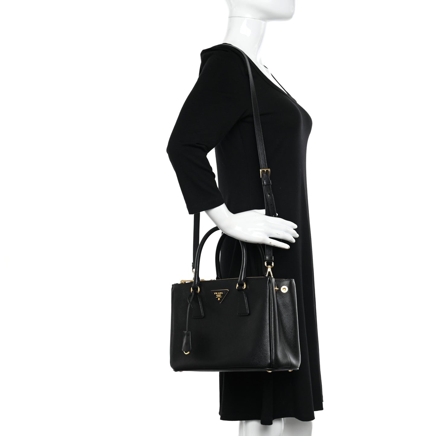 Saffiano Small Galleria Double Zip Tote Black