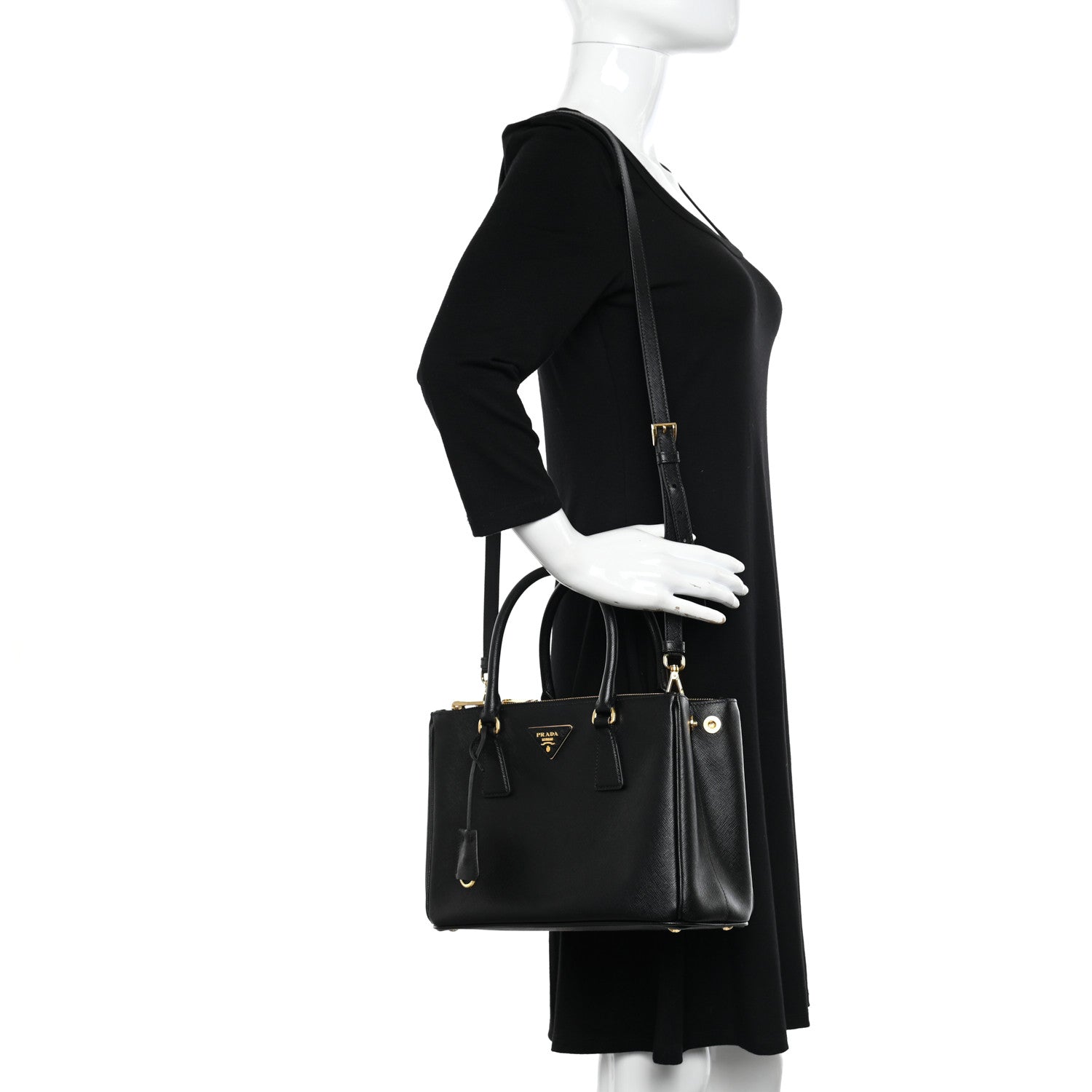 Prada Saffiano Small Galleria Double Zip Tote Black 3 of 10