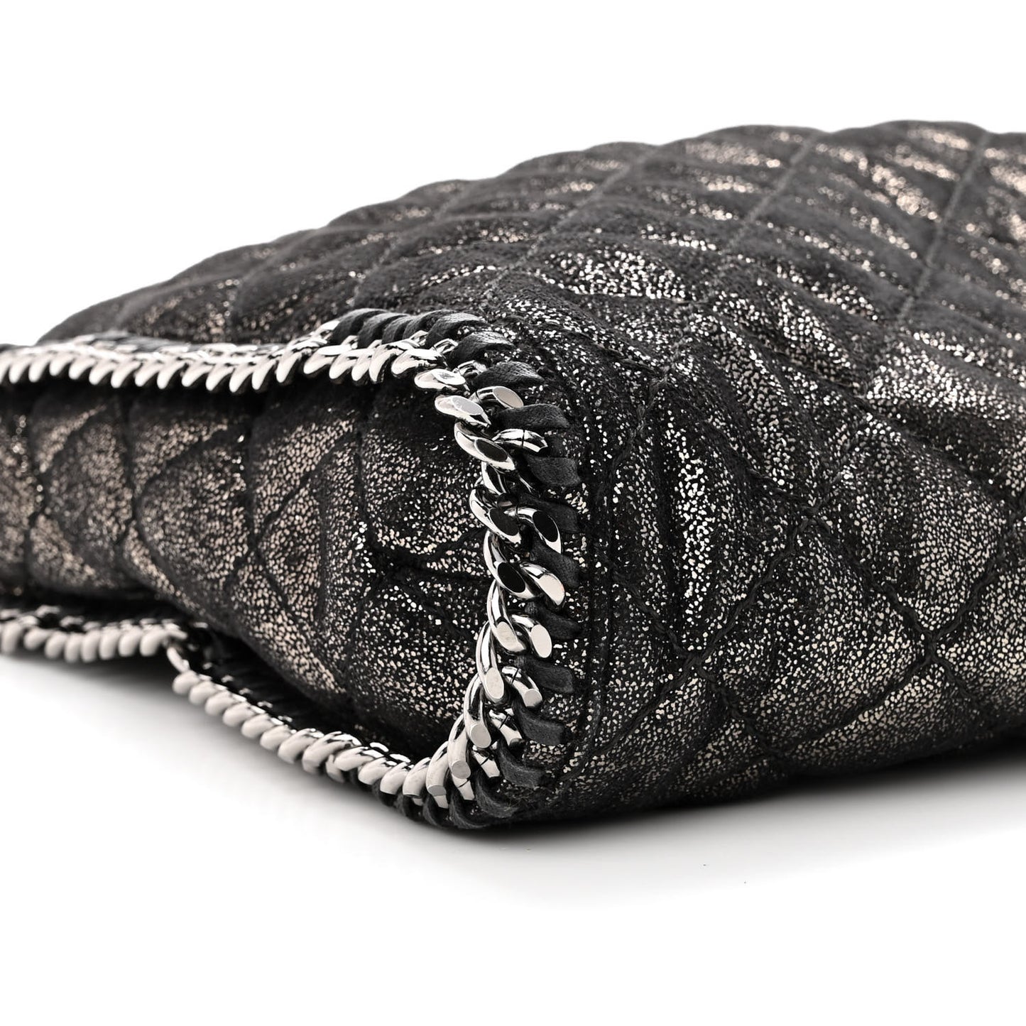 Metallic Shaggy Deer Quilted Small Falabella Tote Black