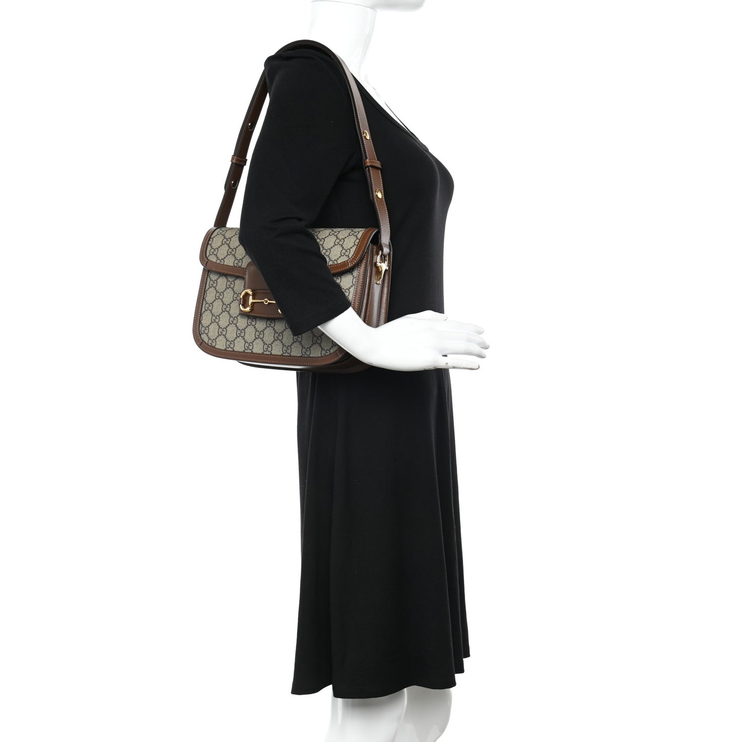 GG Supreme Monogram Horsebit 1955 Shoulder Bag Beige Brown Sugar