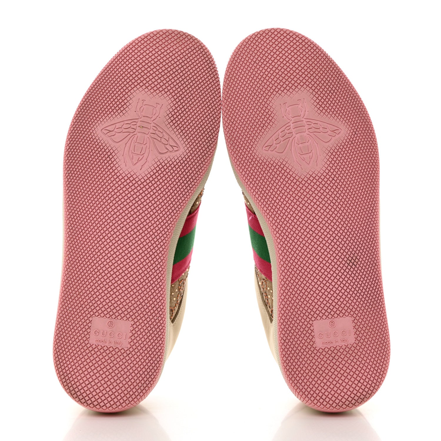 Gucci Calfskin GG Supreme Crystals Web Screener Sneakers 35.5 Beige Ebony Wild Rose 5 of 8
