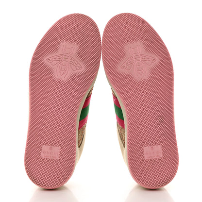 Gucci Calfskin GG Supreme Crystals Web Screener Sneakers 35.5 Beige Ebony Wild Rose 5 of 8